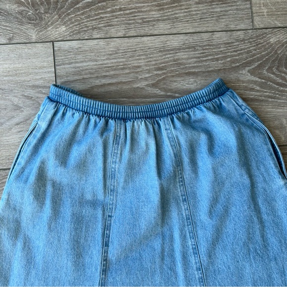 Vintage Traditional Tribal A Line Flowy Denim Midi Skirt - Picture 9 of 12